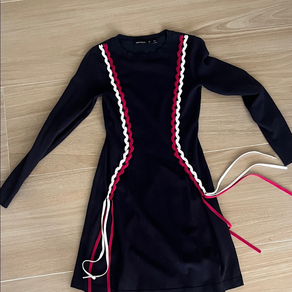 Karen Millen Navy Dress with Pink and White Accents